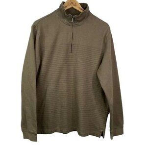 VAN HEUSEN MEN'S GREEN STRIPED 1/4 ZIP PULL-OVER SWEATSHIRT LARGE-EUC